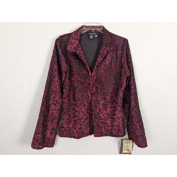 Vintage RAMPAGE with velvet burgundy black sheer sequins blouse L - Picture 11 of 12